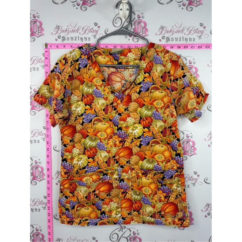 Cottonality scrub top Autumn Harvest Print Medical Scrub Vibrant Fall Colors